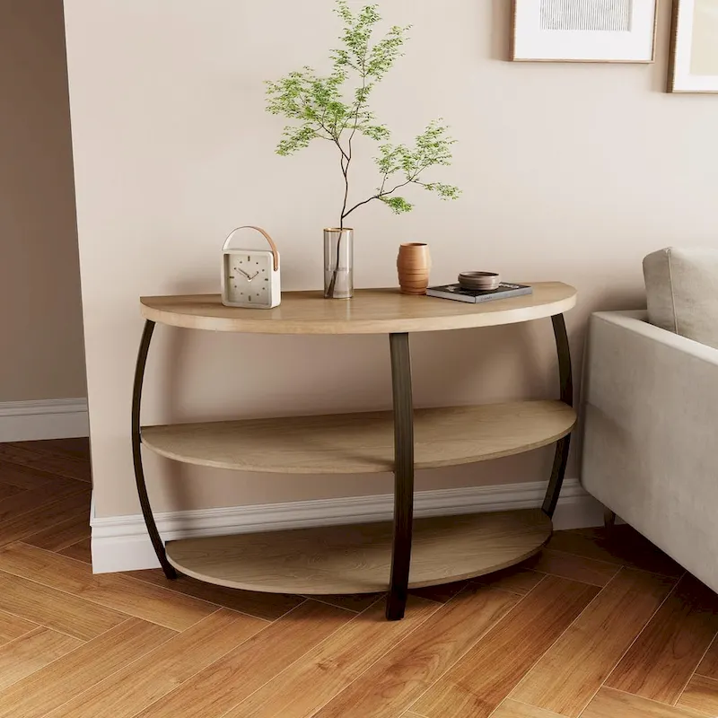 Oval Coffee Table, Industrial 2-Tier Elliptic Coffee Table