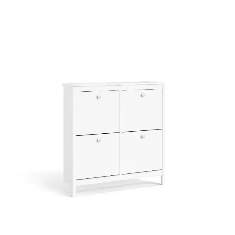 White 4-Drawer Shoe Cabinet, Modern-Traditional Style, Holds 16 Pairs