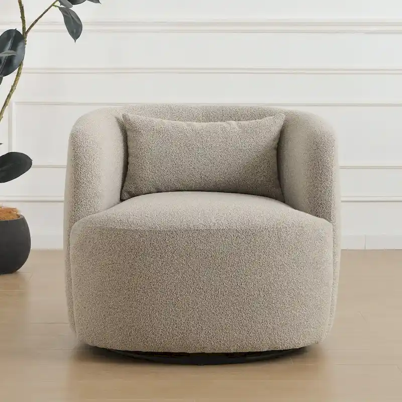 KINWELL 34 Poly Blend Boucle Fabric Upholstered Swivel Armchair
