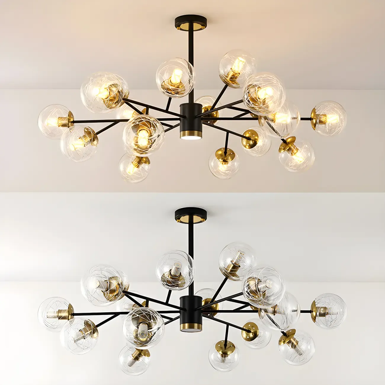 Mid-Century Modern Metal Clear Glass Sphere Sputnik Chandelier