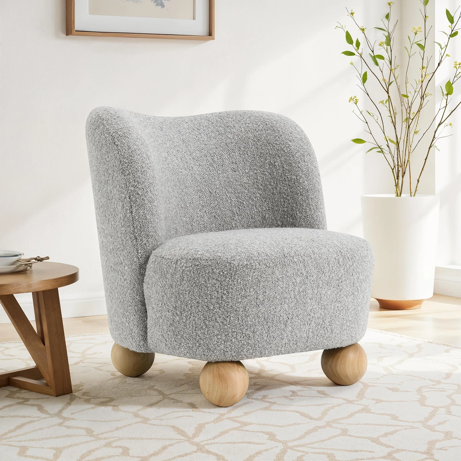 Curve Back Boucle Accent Chair with Ball Feet
