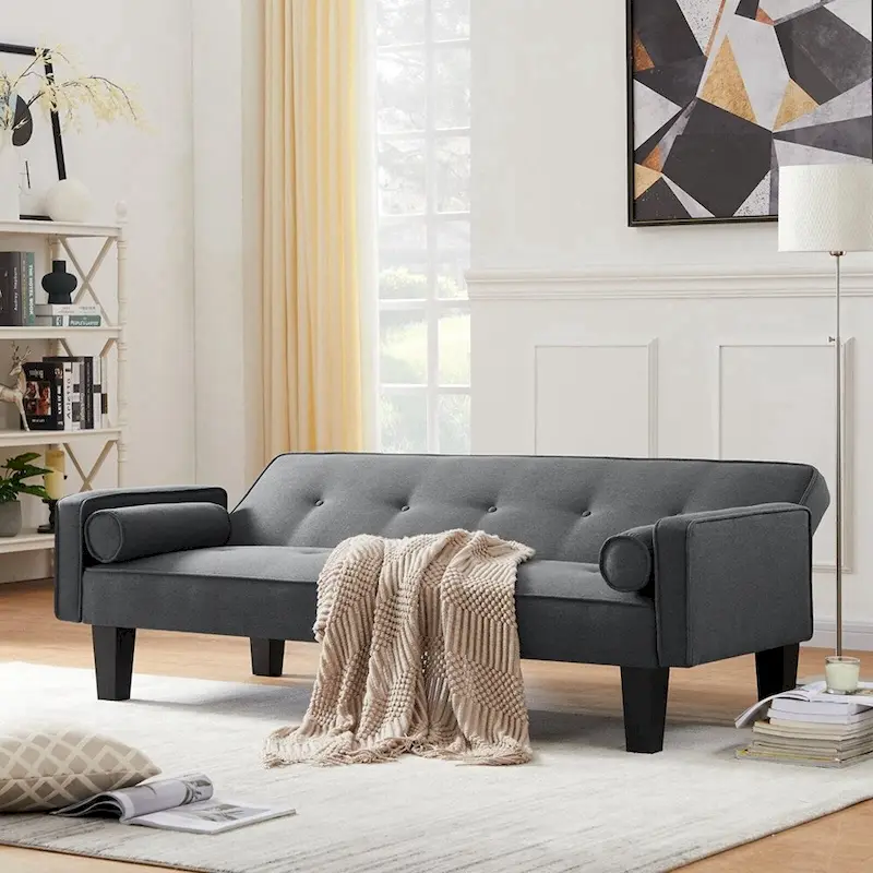 Living room sofa convertible into sofa bed includes two pillows