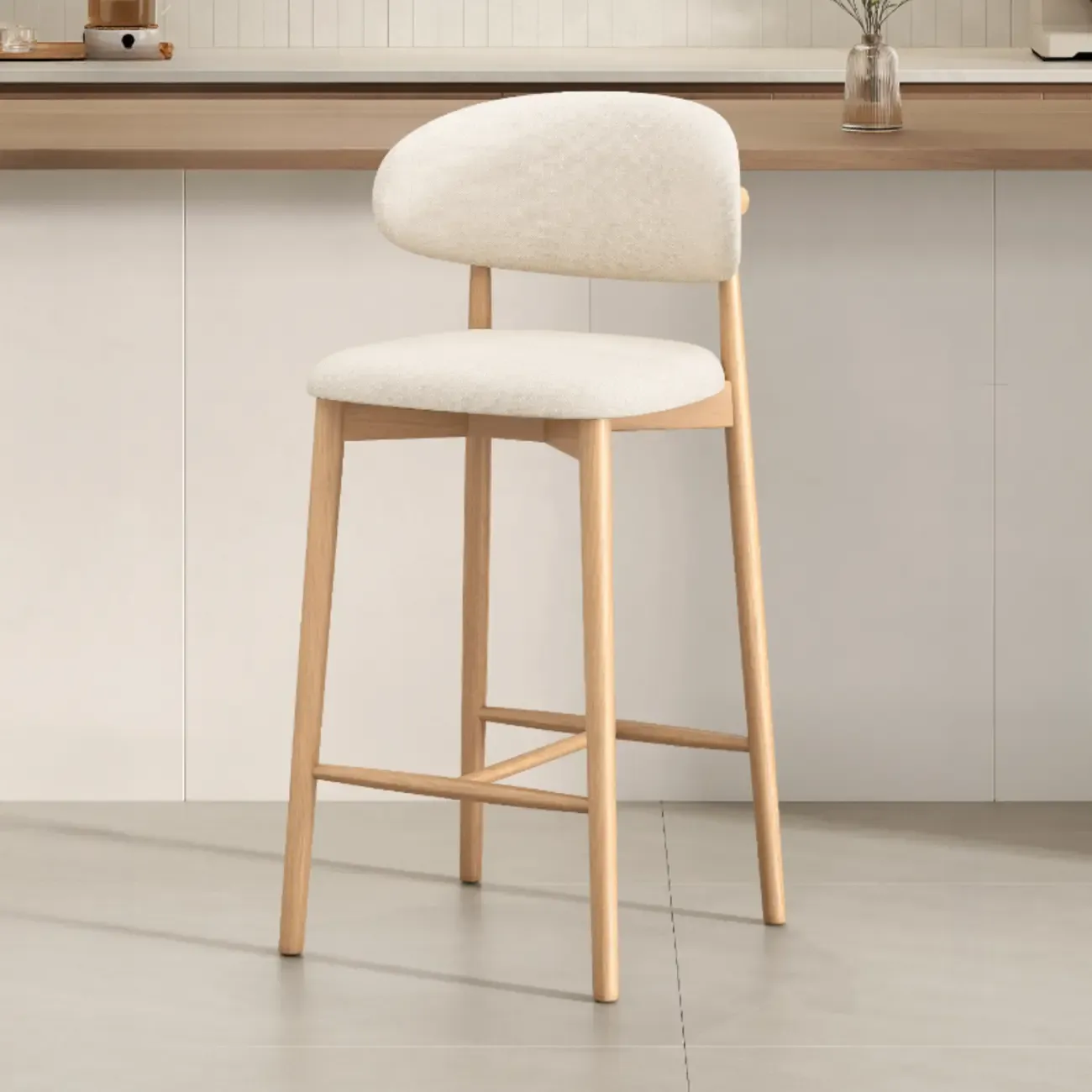 Mid Century Modern Upholstered Bar Stool with Back