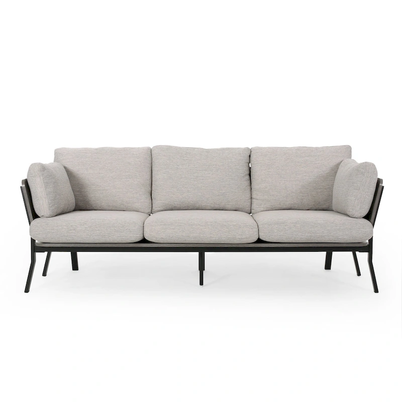 Modern 80.25 3-Seater Sofa with Flared Arms, Pillows, and Wood Legs