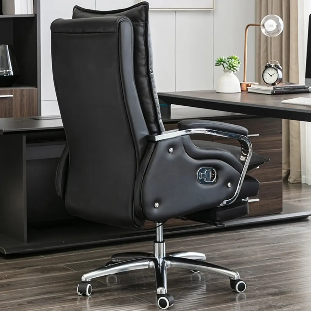 Executive Reddish Brown Leather Reclining Office Chair