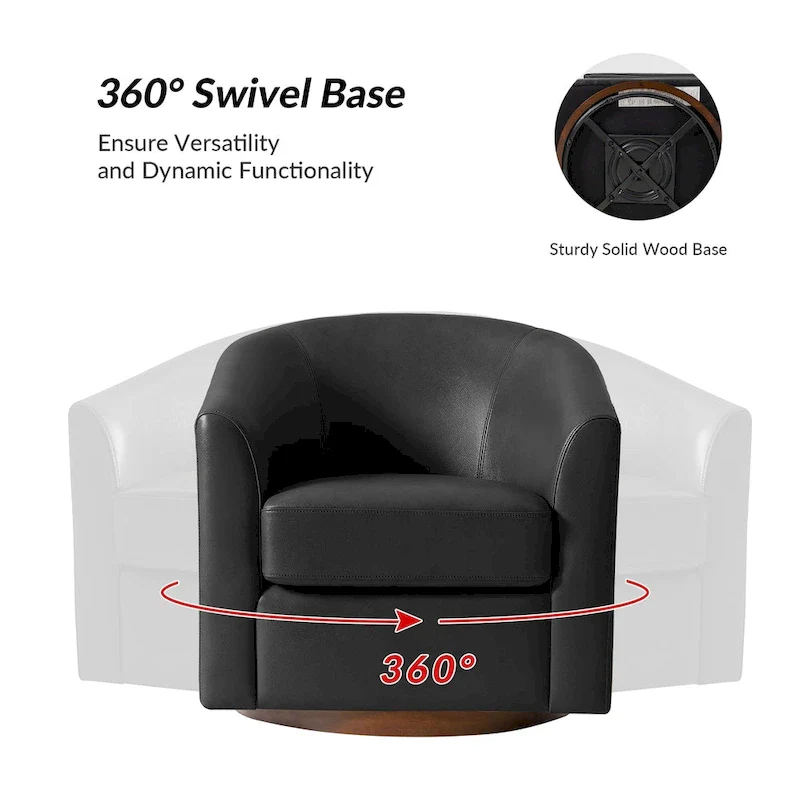 Althea Modern Genuine Leather Swivel Barrel Chair with Solid Wood Base By HULALA HOME