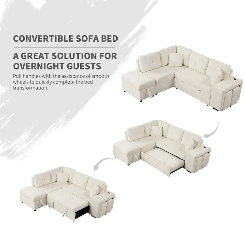 87.7 Convertible Sectional Pull Out Sofa Bed
