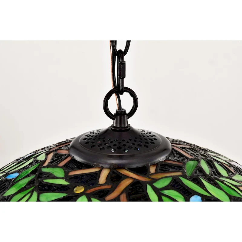 Rikkie 2-Light Wisteria Design Stained Glass Shade Tiffany-Style Pendant Lamp