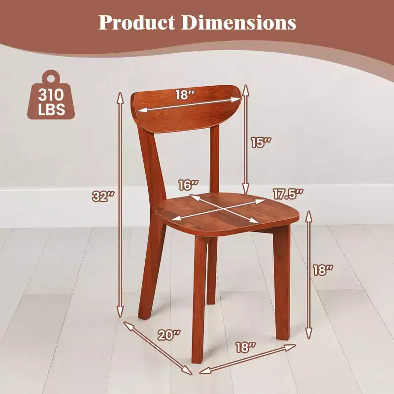 Solid Wood Dining Chair w/ Curved Backrest & Rubber Wood Frame