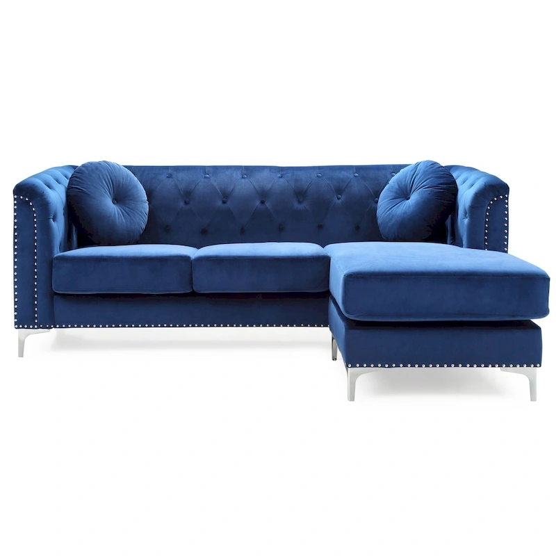 Pompano Velvet Button Tufted Sofa with Chaise