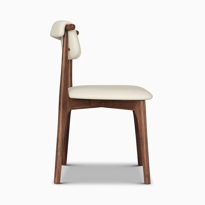 Modern Faux Leather Dining chair, Beige, Solid Wood legs, 2 Pieces