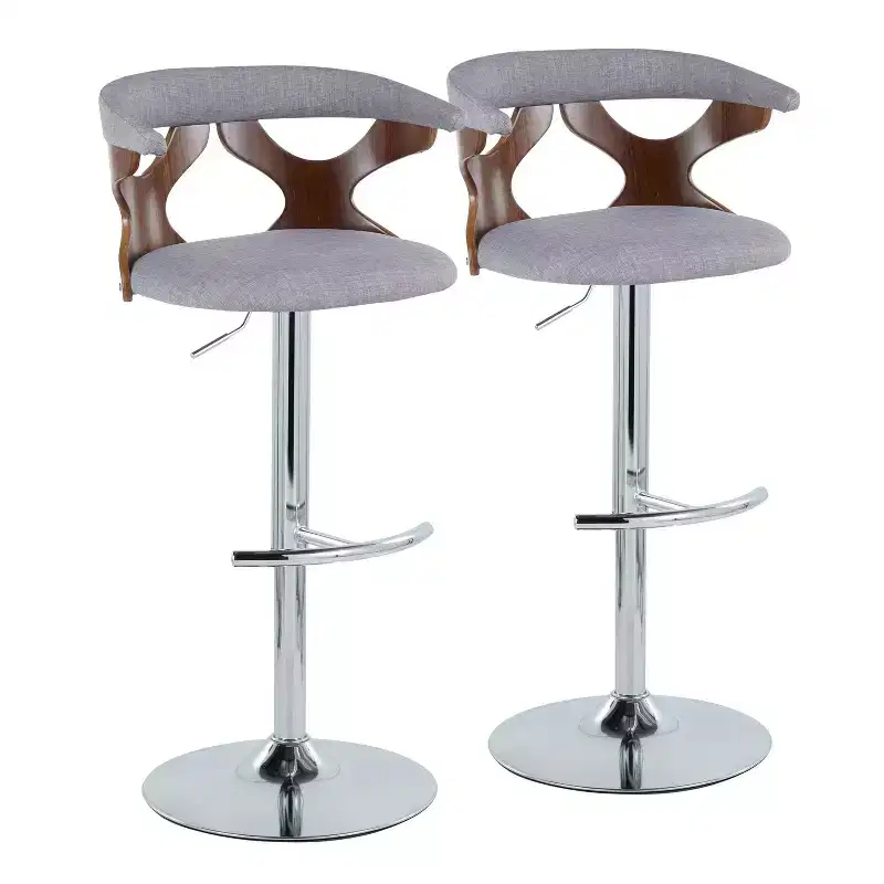 LumiSource Set of 2 Gardenia Adjustable Barstools Chrome Fabric