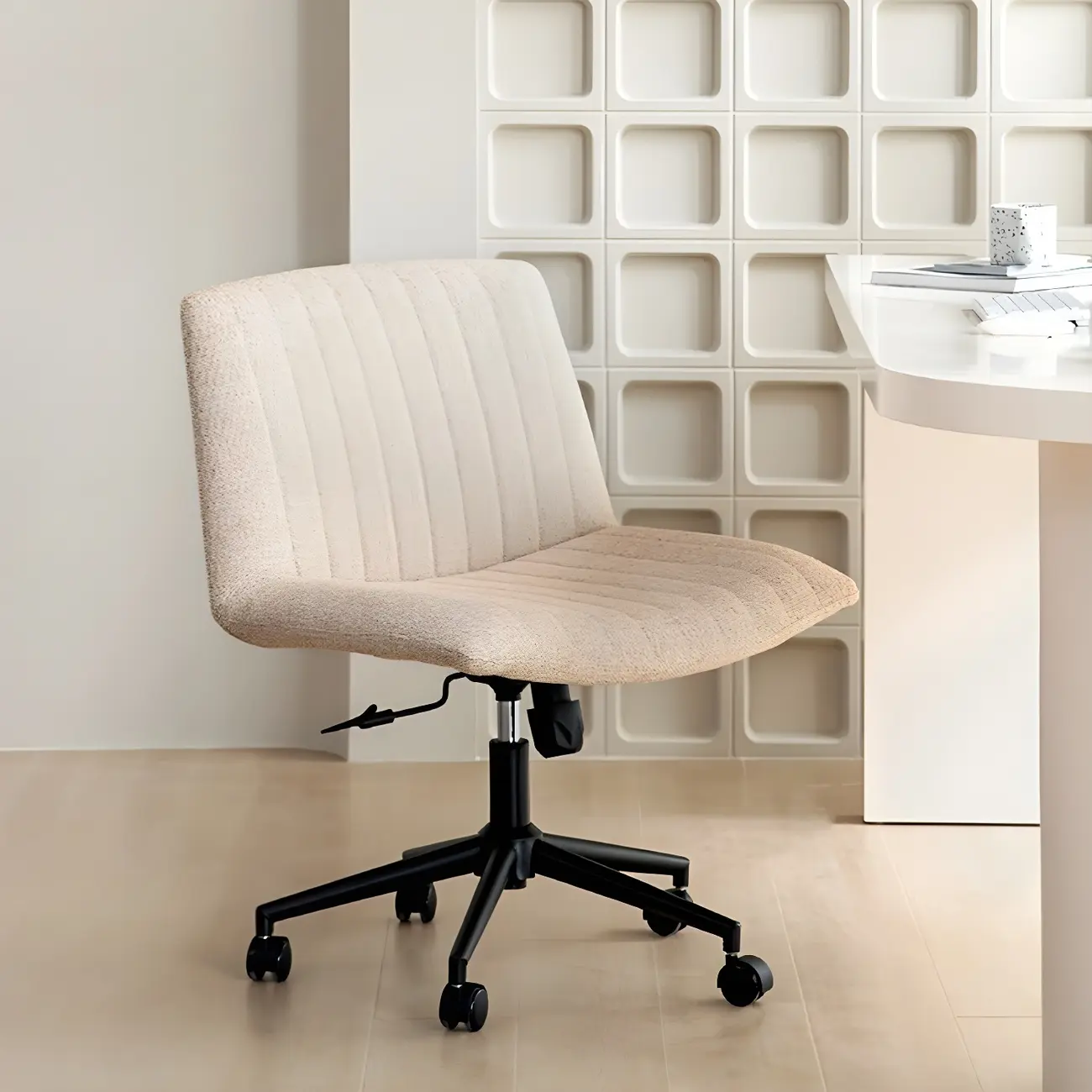 Modern Cream Leather Adjustable Swivel Side Chair