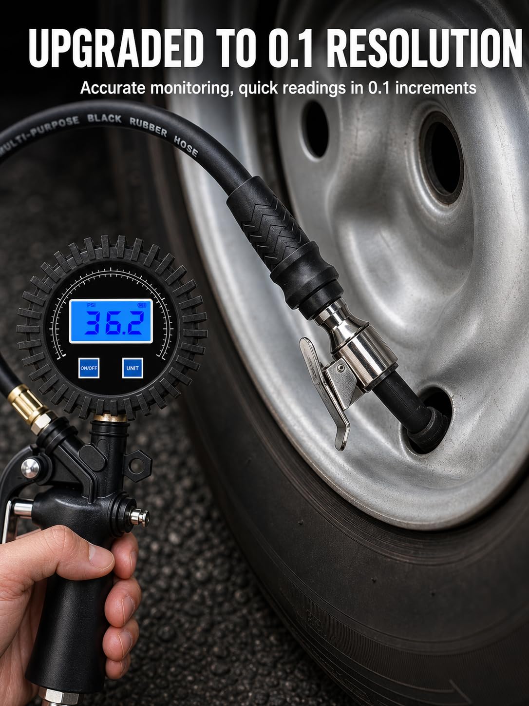 SEAPENG DP-101 Digital Tire Inflator Gauge, 5-220 PSI for cars, trucks, RVs and garages