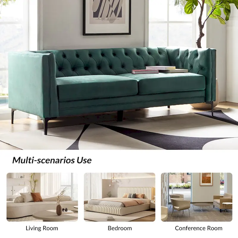 Calymne 84 Classic Square Arms Sofa with Button-Tufted Back by HULALA HOME