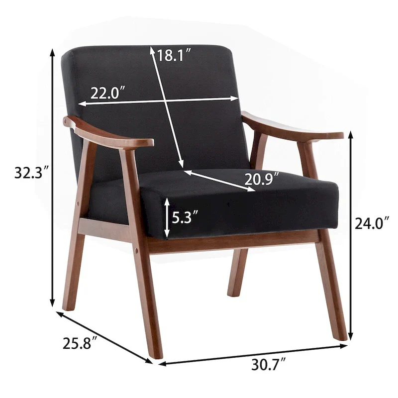 Extra-Thick Backrest Accent Chair with Solid Wood Frame