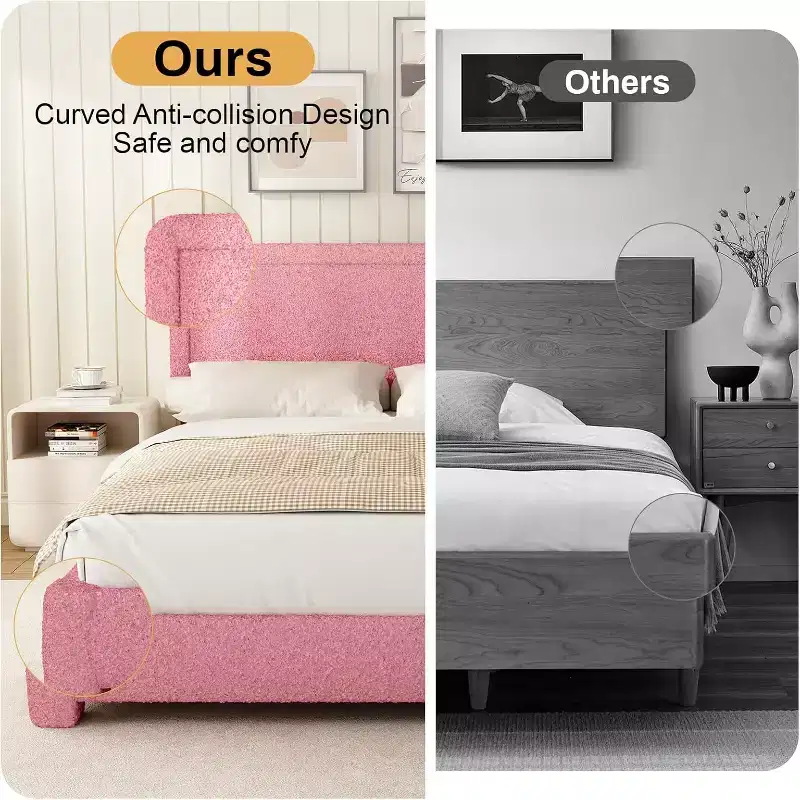 Dyonery Boucle Bed Frame,Black Upholstered Teddy Fabric Bed Frame with Headboard,No Box Spring Required, Adjustable Headboard, Easy Assembly