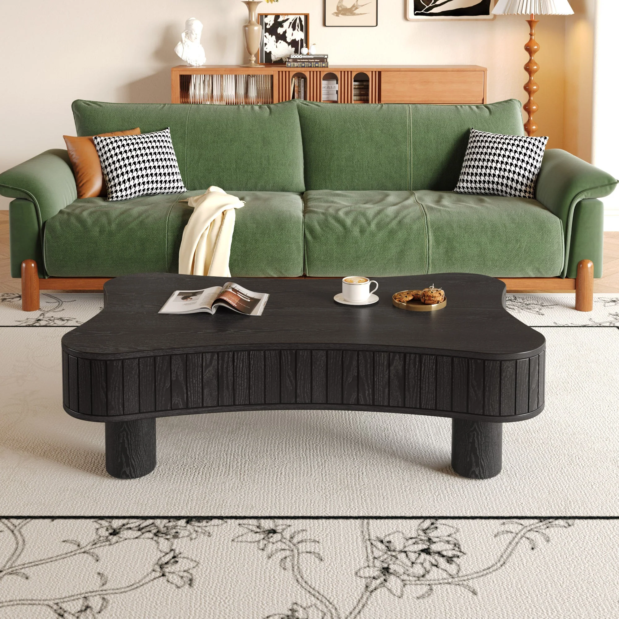 Walker Edison | Black Reeded Curve Design Lift Top Coffee Table and Desk