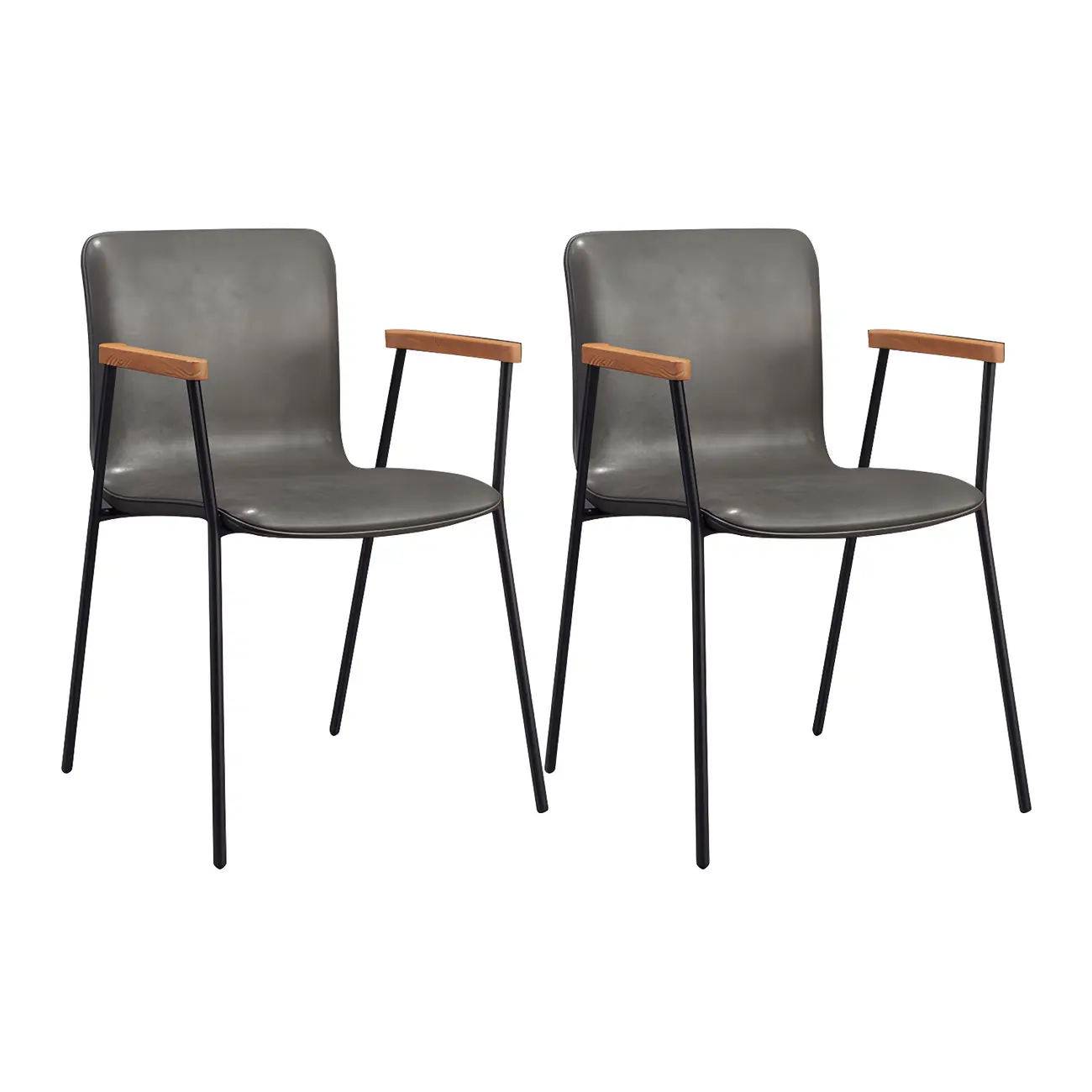 Leather Metal Legs Armrest Backrest Dining Chair