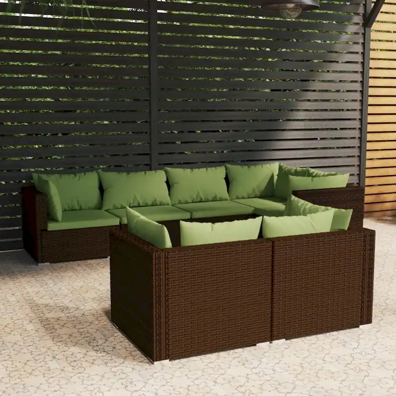 vidaXL Patio Lounge Set with Cushions Brown Poly Rattan - 27.6  x 27.6  x 24  - 27.6  x 27.6  x 24