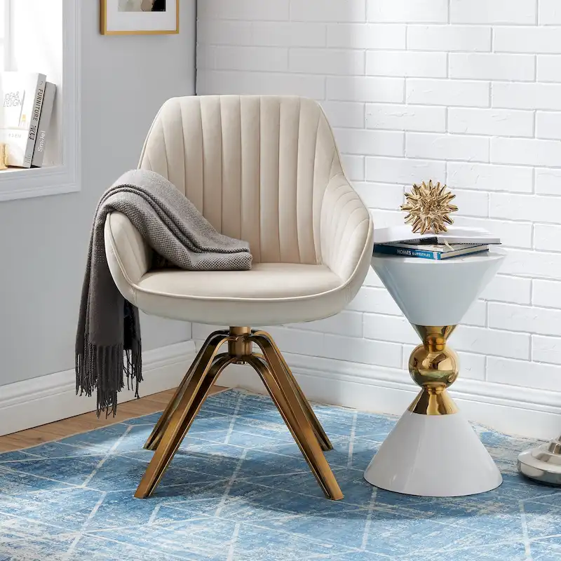 Art Leon Modern Velvet Swivel Chair with Golden Finish