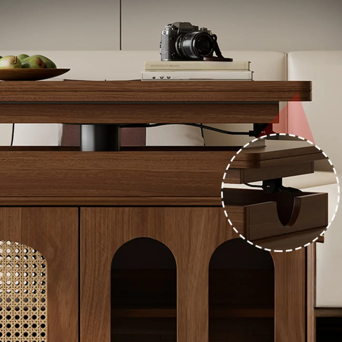 Elegant Brown Rolling Wood Side Table Adjustable Top