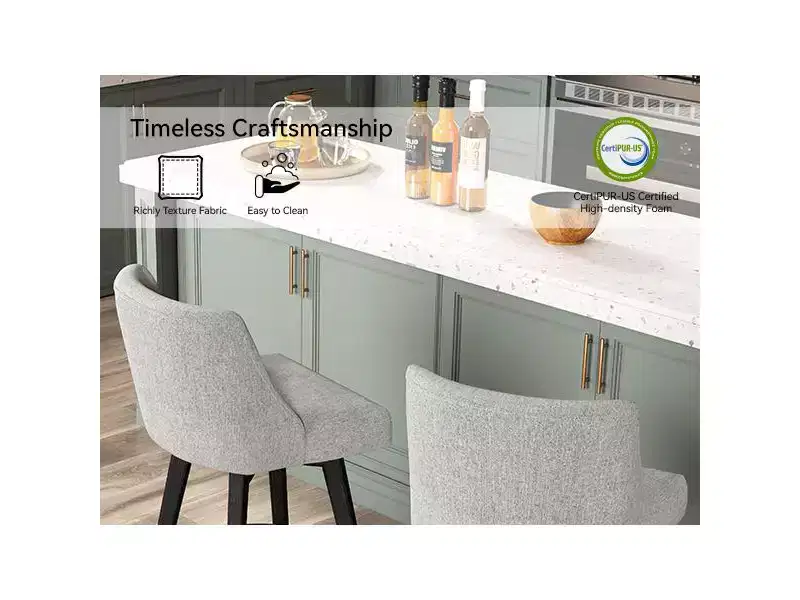Dyonery 26 Height Counter Height Bar Stools Set of 2, Upholstered Swivel Fabric Kitchen Counter Stools with Back, Solid Wood Legs, Grey