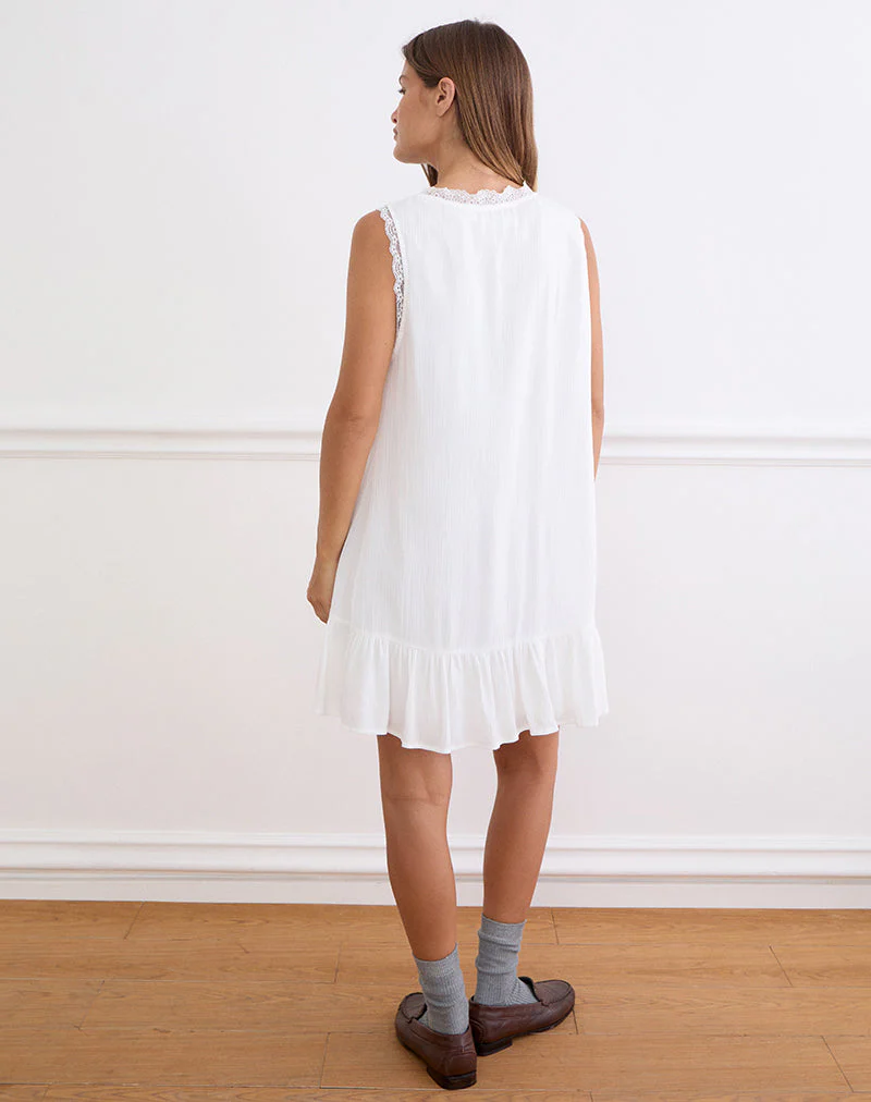 Manika Plunge Babydoll Mini Dress in Rayon White