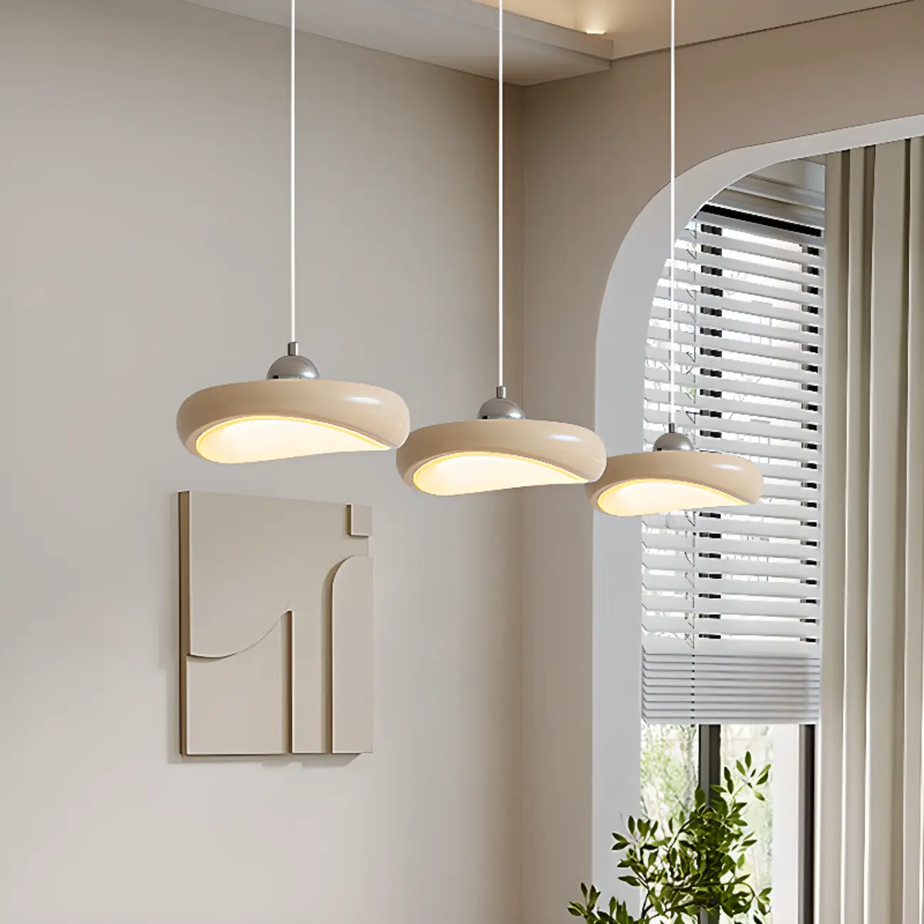 Modern 3-Light Wavy Beige Acrylic Pendant Light