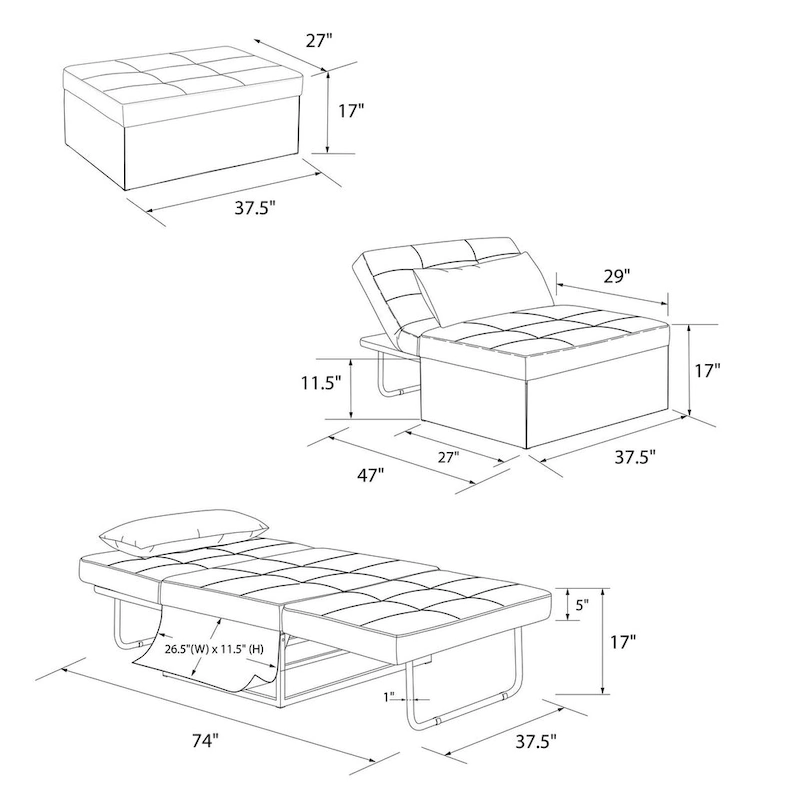 RealRooms Convertible Lounger Ottoman Sofa Chair with 4-in-1 Design