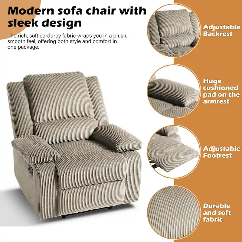 Vegan Leather Upholstered Push Back Manual Recliner Chair