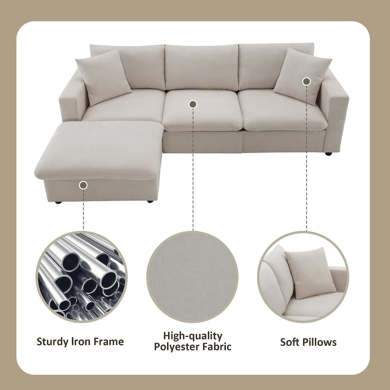 101 L-Shaped Cloud Sectional Sofa with Ottoman & Pocket Springs