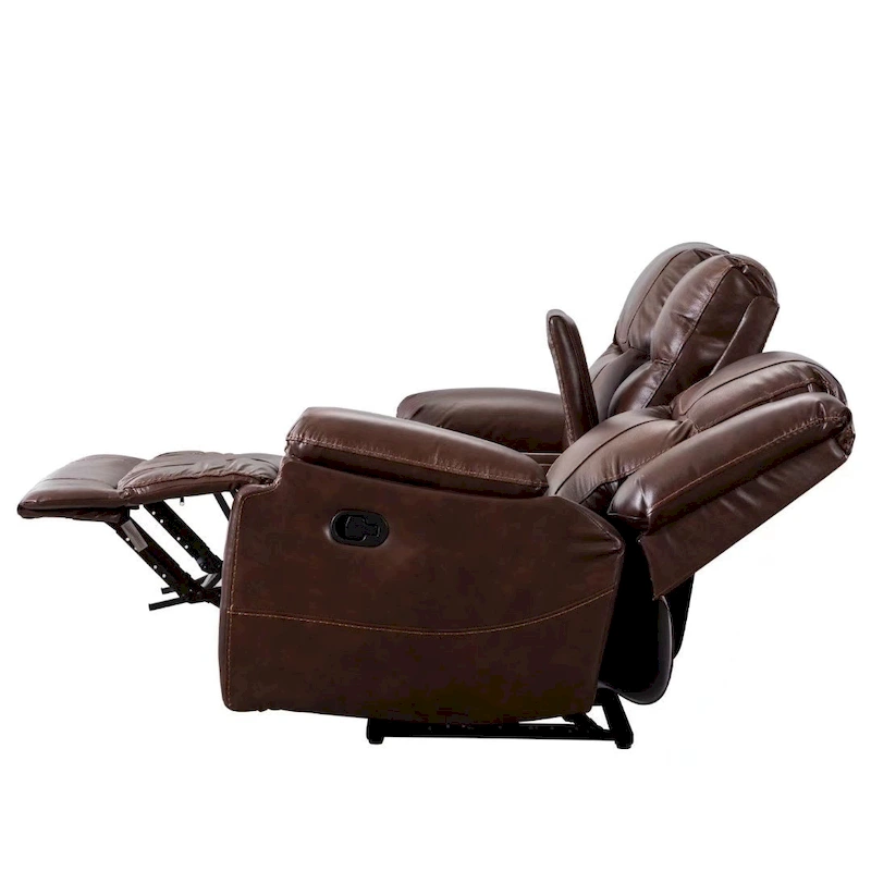 Genuine Leather Mid-century Modern Style Manual Recliners Sofa Set