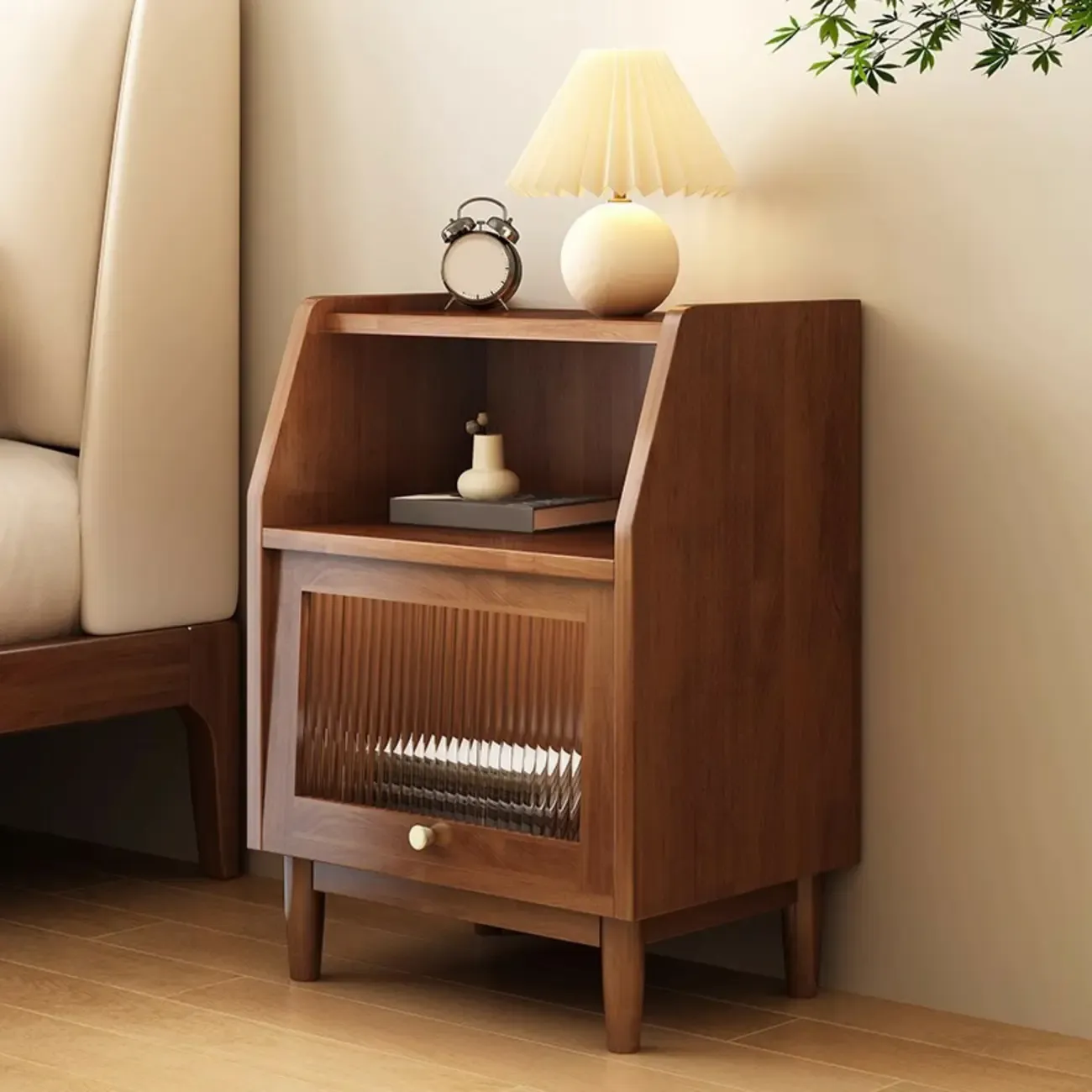 Scandinavian Natural Finish Flip-up Solid Wood Nightstand