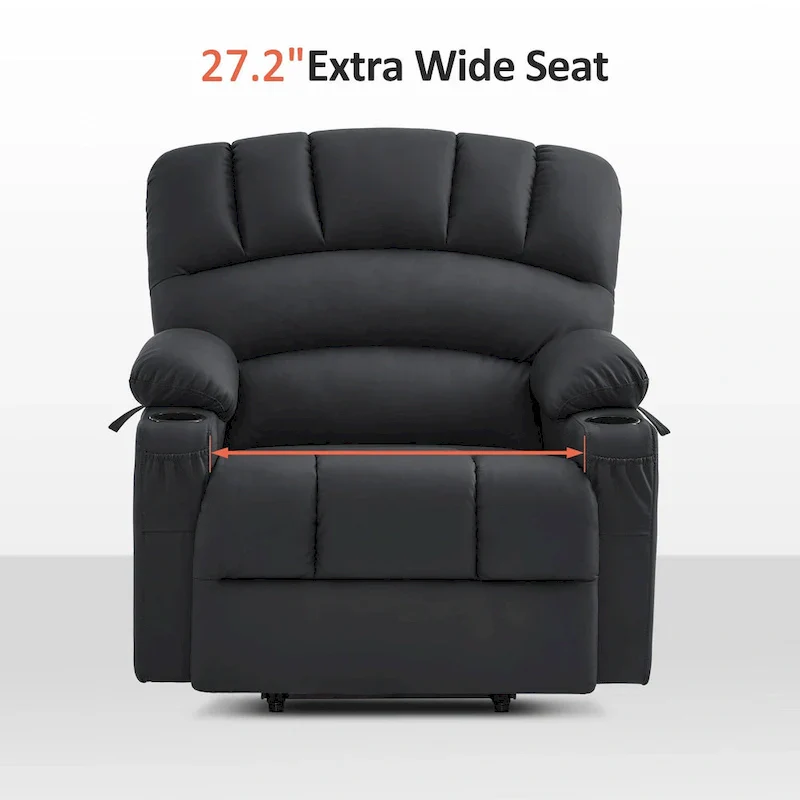 MCombo Power Lift Recliner Chair Sofa with Massage and Heat, Faux Leather R7096 (Medium-Wide)