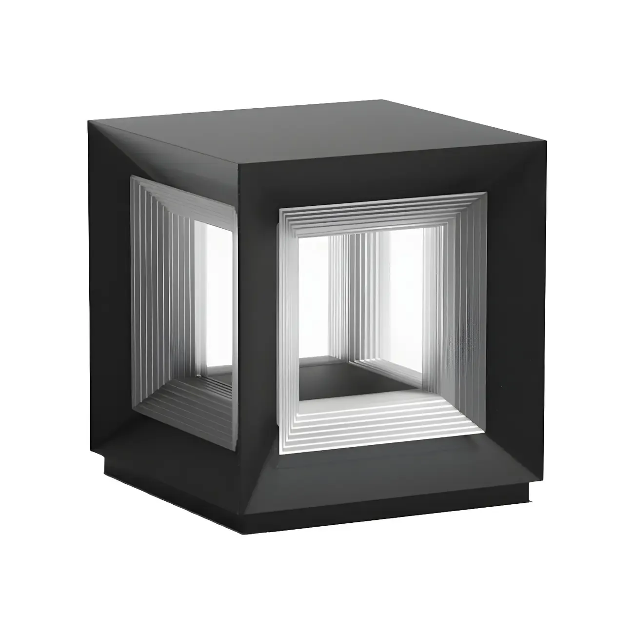 Black Metal Clear Glass Ambient Cubic Post Cap Light