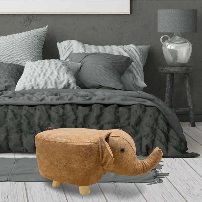 Animal Shape Velvet Wood Leg Stool Ottoman