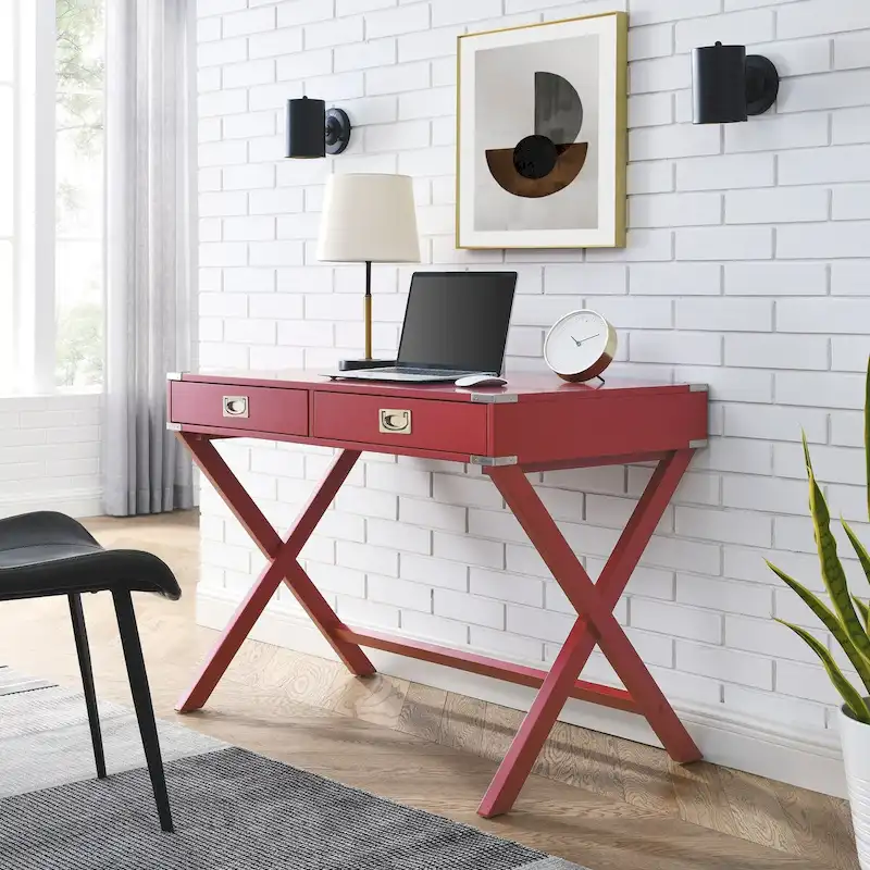 Computer Desk with Drawers, MDF Top & Solid Wood Legs, 42