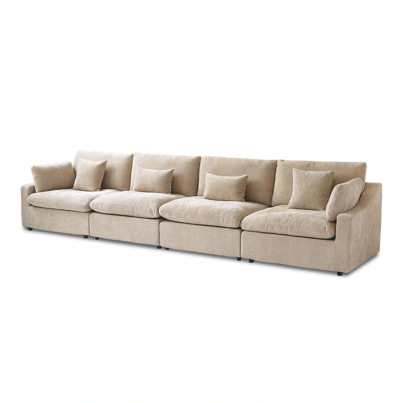 Classic Modern Linen Sectional Modular Sofa 4-Seater Down Filled Cloud Couch with Cushions
