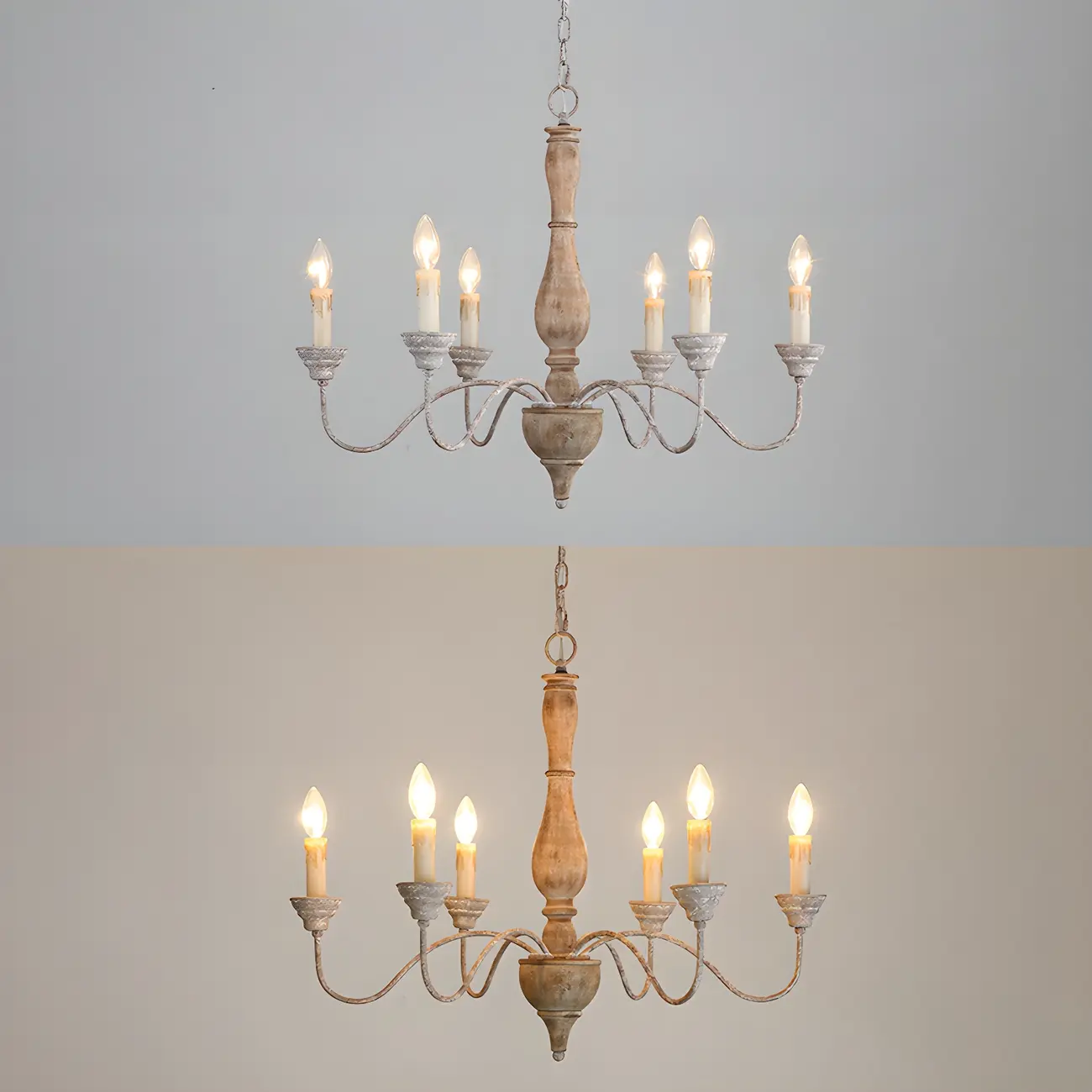 6-Light Classic Wooden Candelabra Chandelier with Chain Mount