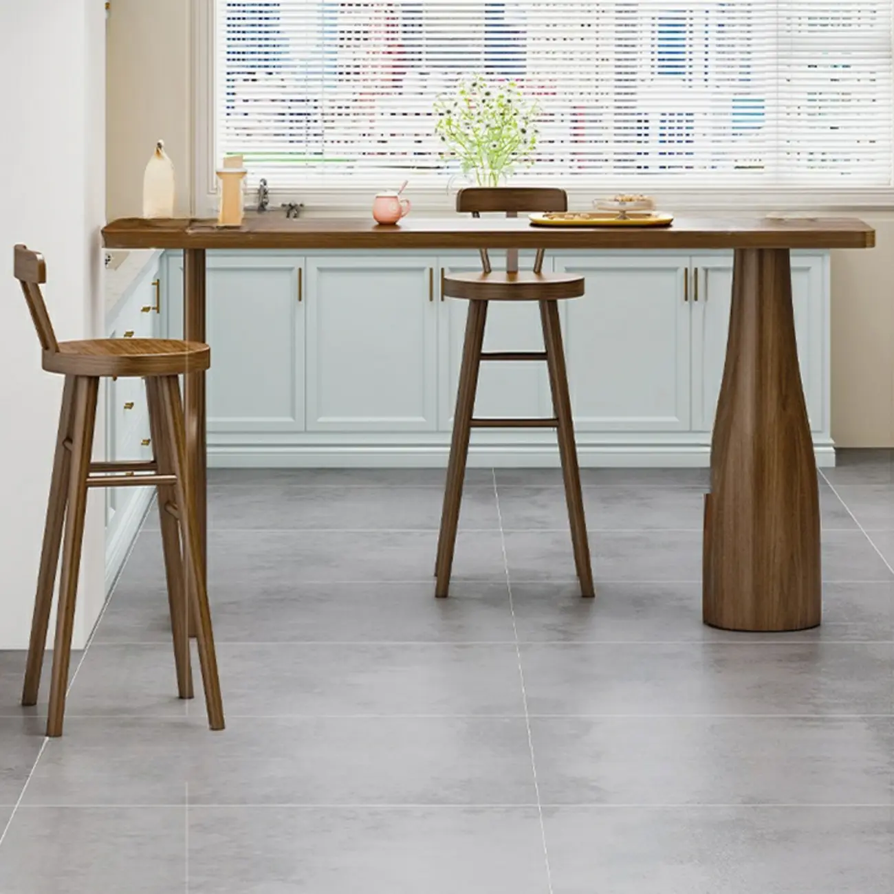 Modern Pine Wood Bar Set with Upholstered Chairs