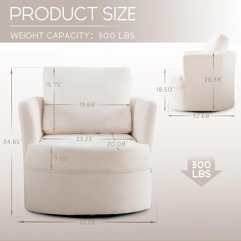 HOMYKA Swivel Accent Barrel Chair Round Arm Chair with Pillow