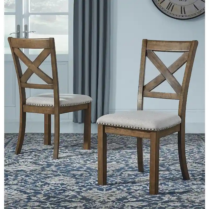 Moriville Beige Upholstered Nutmeg Finish Dining Side Chairs (Set of 2)
