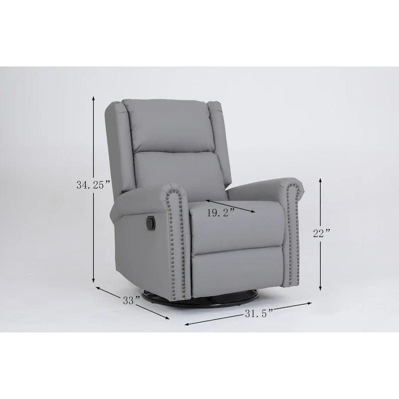 Manual Recliner Chair Fabric Swivel Armchair High Back Lounge Seating with Footrest, Adjustable Backrest and Nailhead Trim