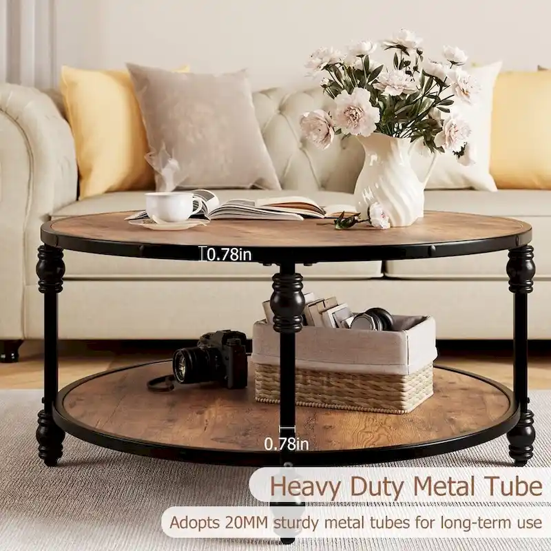 Round Coffee Table Living Room 2-Tier