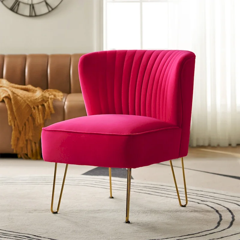 Velvet Tufted Accent Chair with Golden Metal Legs - Channel Back Design, High-Density Foam, 250 lbs Capacity, 26W x 30D x 31.5H