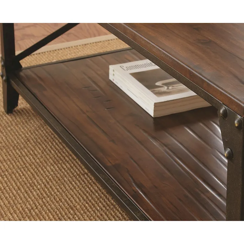 Solid Wood and Iron Rustic Square Side Table