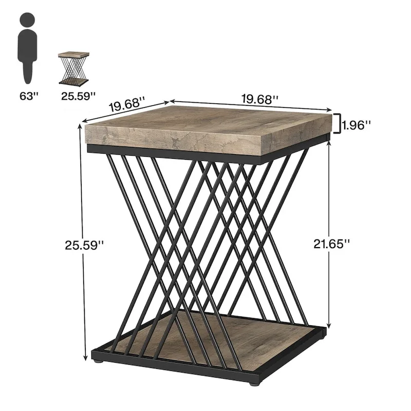 19.75 Inch Faux Marble Square End Table, Modern Bedside Tables, Gold Accent Table Living Room