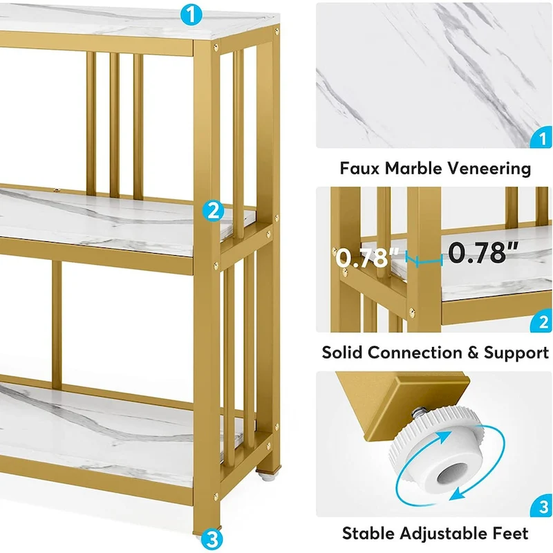 70.9 Console Table, 3 Tiers Sofa Table with Shelves,Brown