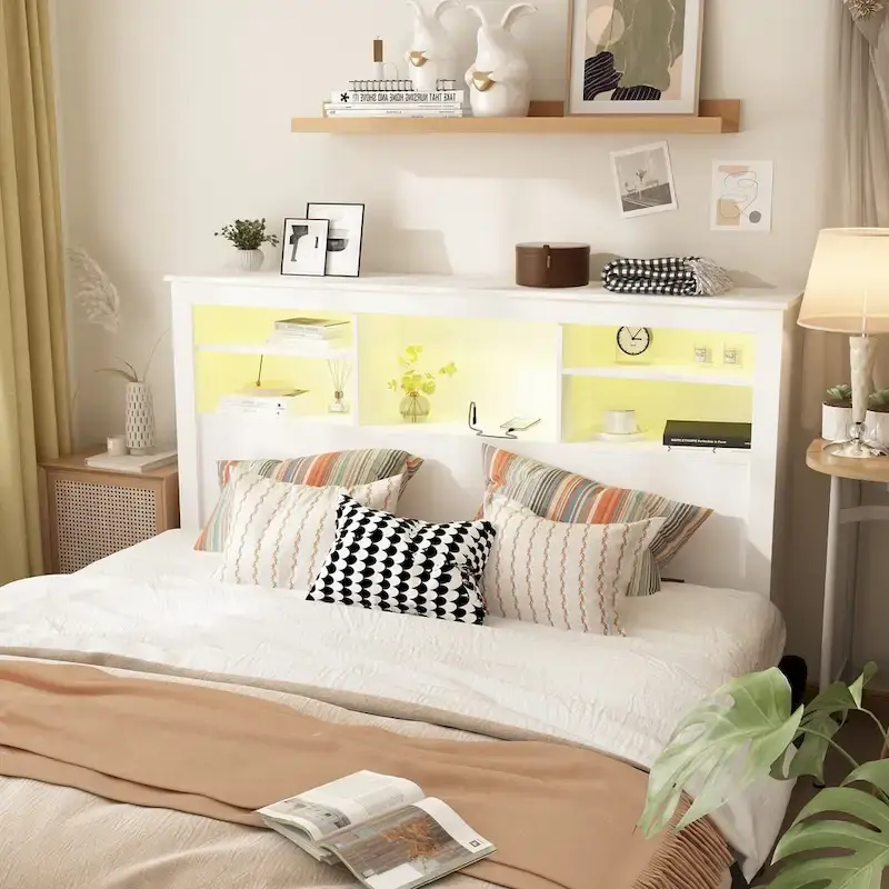 65 W Timechee Wooden Bookcase Headboard With Light